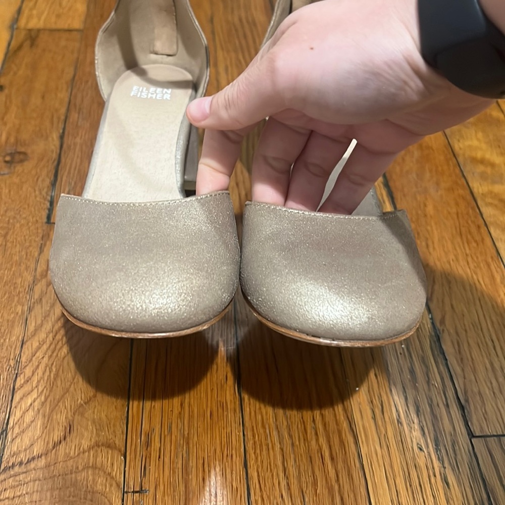 Eileen Fisher Indi Pump Platinum Size 7 Leather Block Heel Ankle Strap - Picture 5 of 10